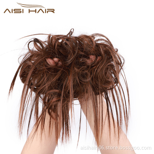 Aisi Hair Synthetic Donut Brown Chignon Curly Bun Pad Chignon Elastic Band Ribbon Ponytail Rope Rubber Hair Extension For Women